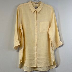 Chico's No Iron Linen Soft Yellow Button-Down Shirt Plus Size 16/18